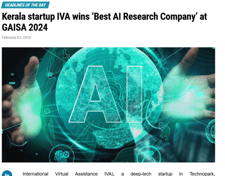 Kerala Startup Win’s Best Research Company’ at GAISA 2024