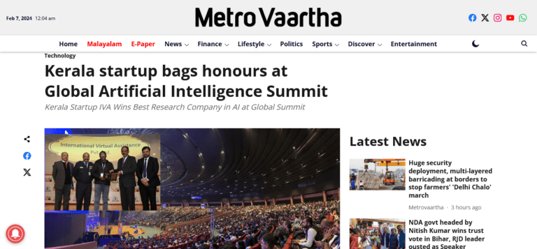 Kerala startup bags honours at Global Artificial Intelligence Summit